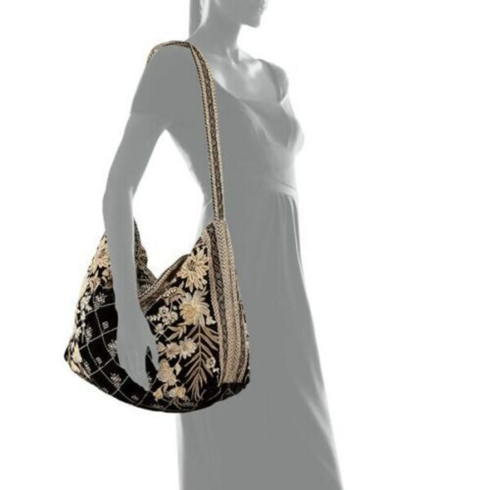 Johnny Was Black and Gold Embroidered Floral Bird Tote - Picture 9 of 12